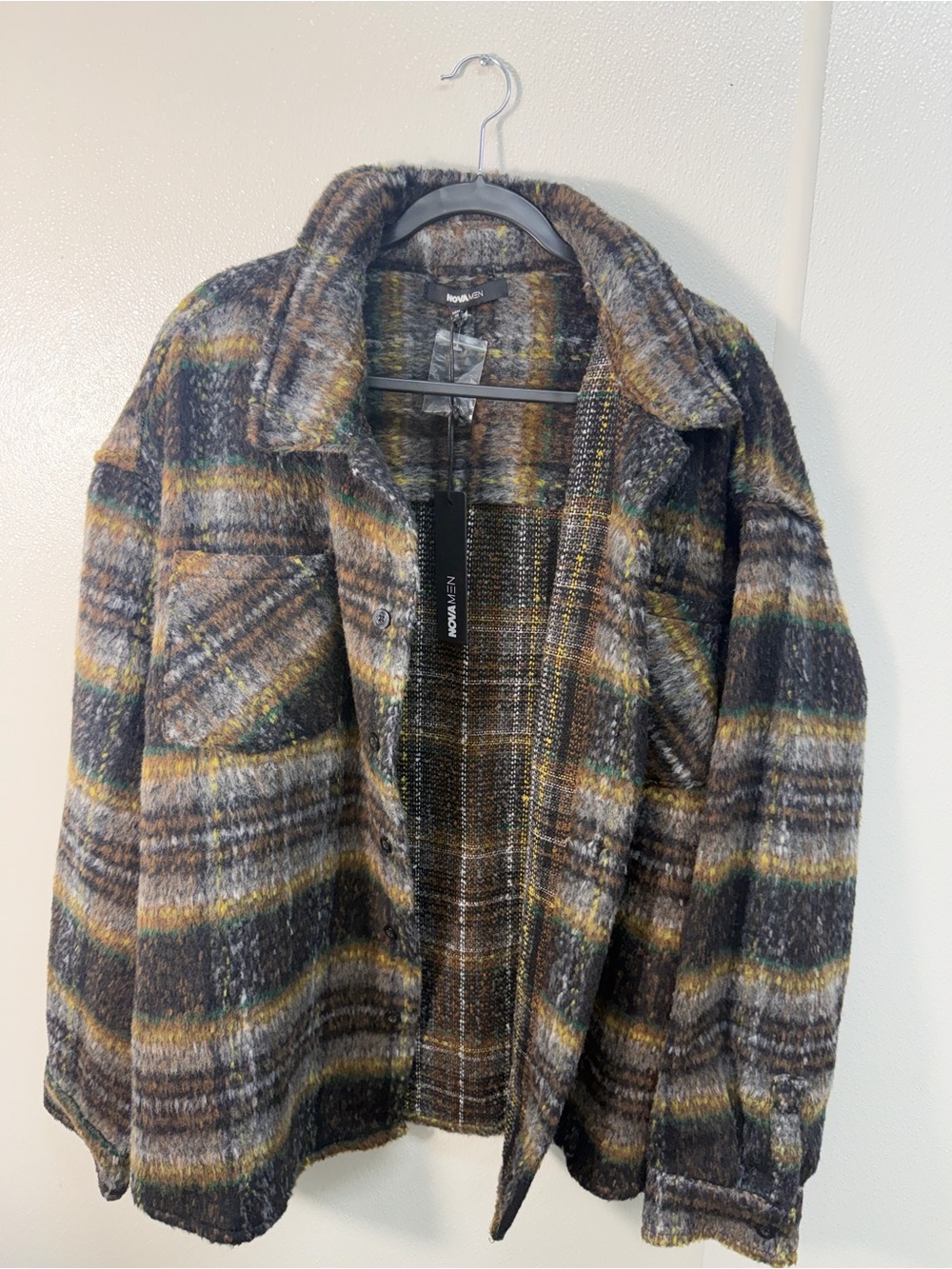 Plaid Lightweight Shirt Jacket in Charcoal, Mustard & Gray